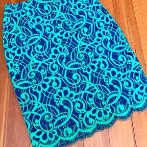 Lilly Pulitzer blue & green lace skirt—size 2